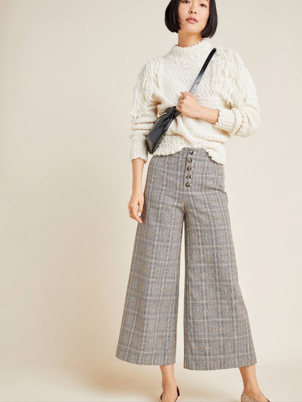 Anthropologie Roma Plaid Chenille Wide-leg Pant